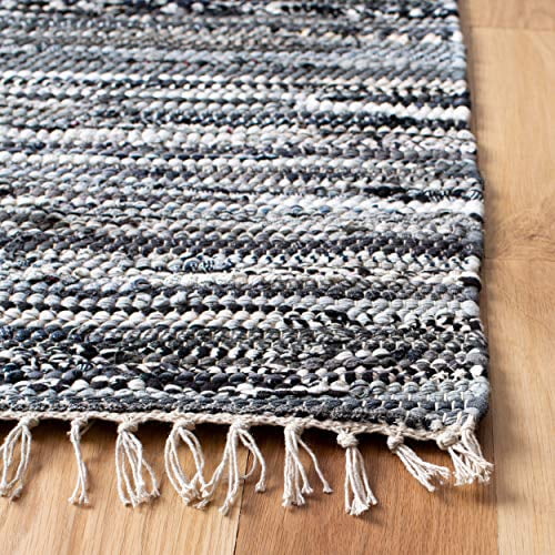 10' x 14' Grey Safavieh Rag Rug Collection RAR128A Handmade Boho Stripe Cotton Area Rug 10' x 14' Grey Safavieh Rag Rug Collection RAR128A Handmade Boho Stripe Cotton Area Rug